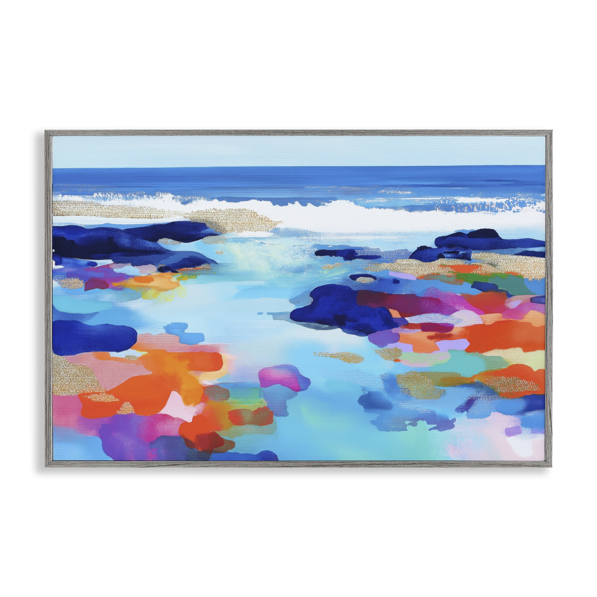 Stupell Industries Coastal Pools Overlay Abstraction Gray Framed Giclee Art, design by Chromatic Storm Studio