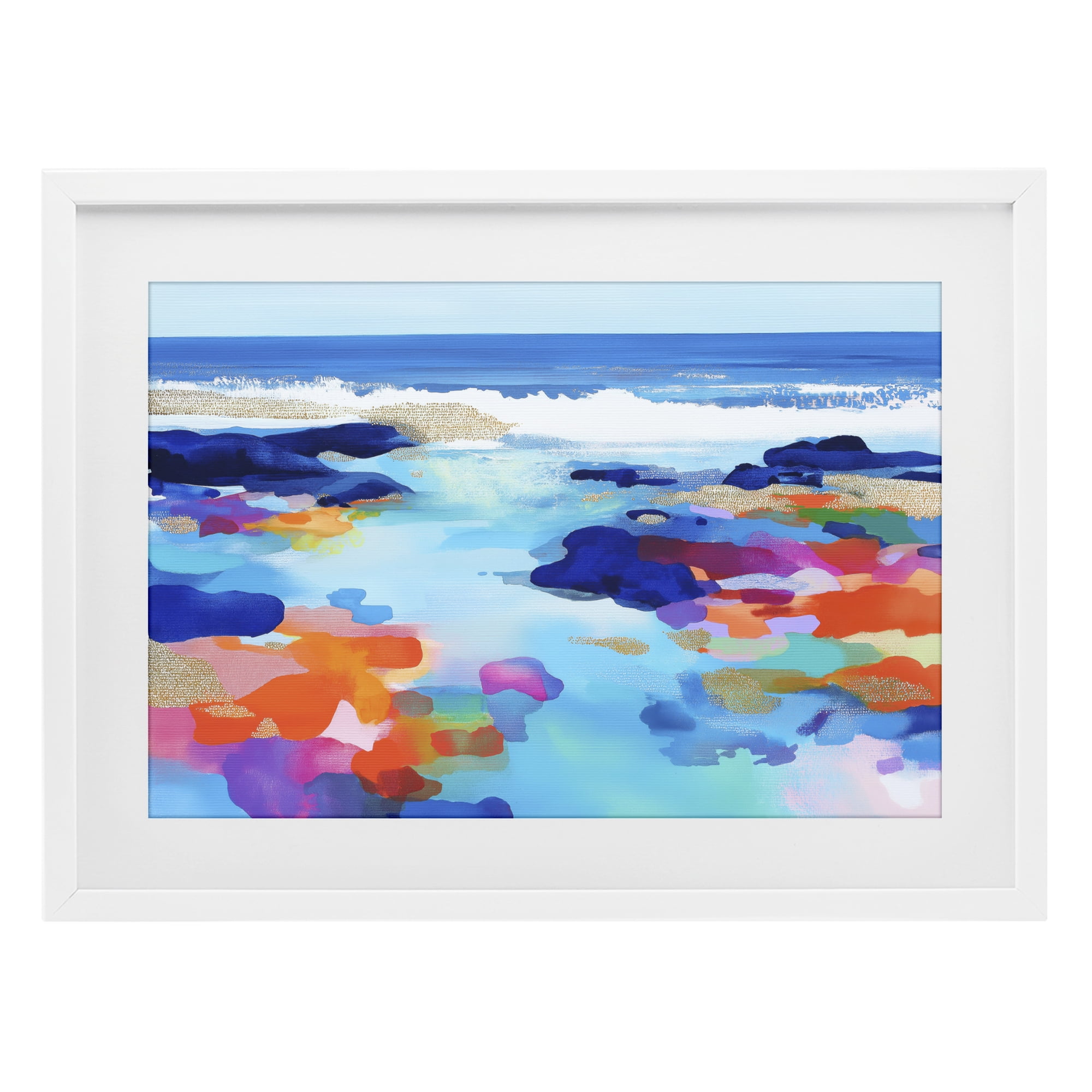 Stupell Industries Coastal Pools Overlay Abstraction White Framed Print Under Glass, design by Chromatic Storm Studio