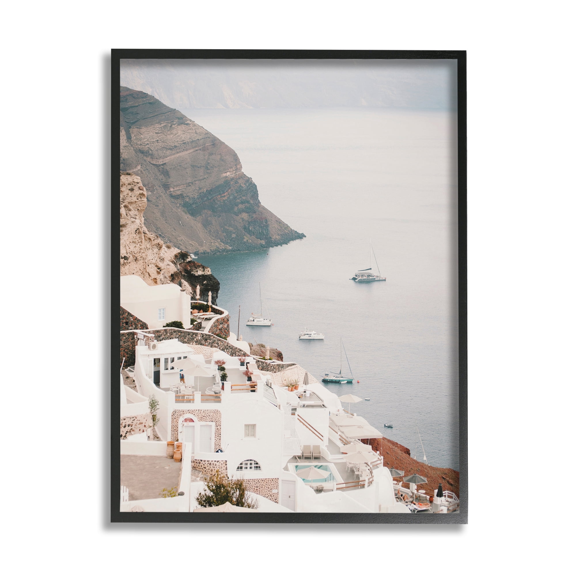 Stupell Industries Coastal Port Town Landscape Photography Black Framed Art Print Wall Art, 16 x 20