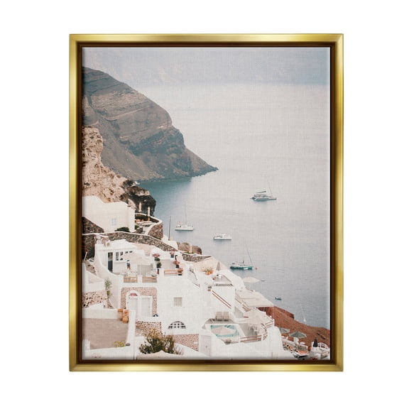 Stupell Industries Coastal Port Town Landscape Photography Gold Floater Framed Canvas Art Print Wall Art, 17 x 21