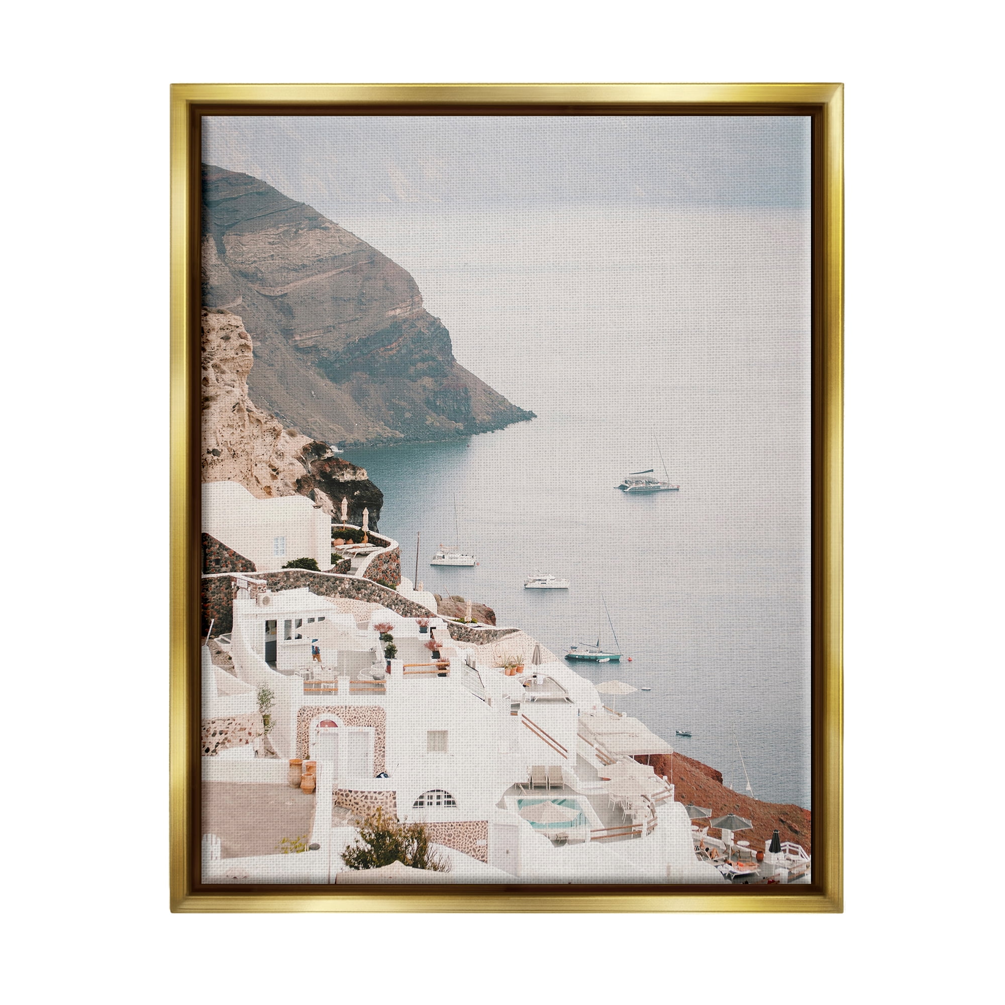 Stupell Industries Coastal Port Town Landscape Photography Gold Floater Framed Canvas Art Print Wall Art, 25 x 31