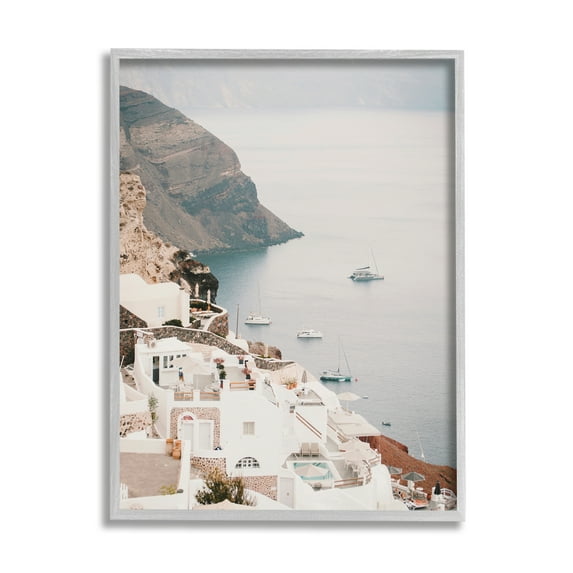Stupell Industries Coastal Port Town Landscape Photography Gray Framed Art Print Wall Art, 24 x 30
