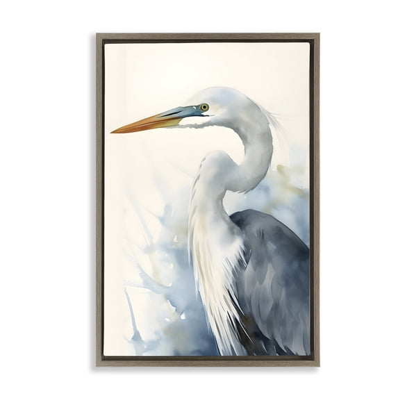Stupell Industries Coastal Quiet Heron View Brown Floating Frame Canvas Art, 21 x 31, by Petals Prints Design