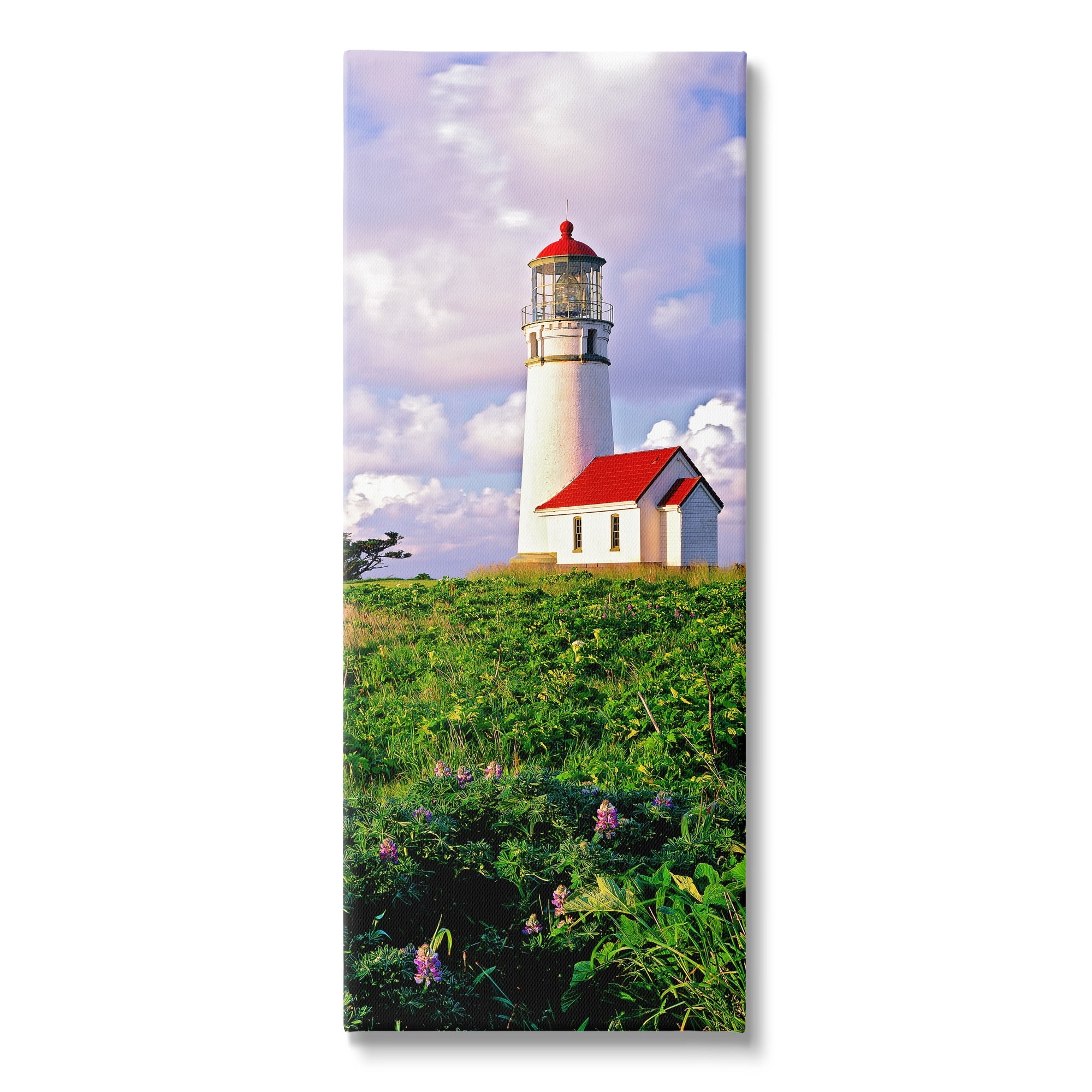 Stupell Industries Coastal Red Lighthouse Lush Garden Coastal Photography Gallery Wrapped Canvas Print Wall Art