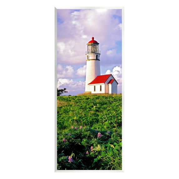 Stupell Industries Coastal Red Lighthouse Lush Garden Coastal Photography Unframed Art Print Wall Art