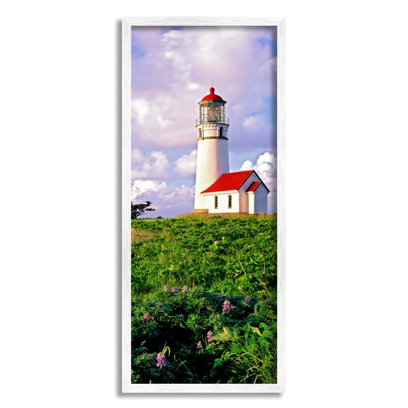Stupell Industries Coastal Red Lighthouse Lush Garden Coastal Photography White Framed Art Print Wall Art