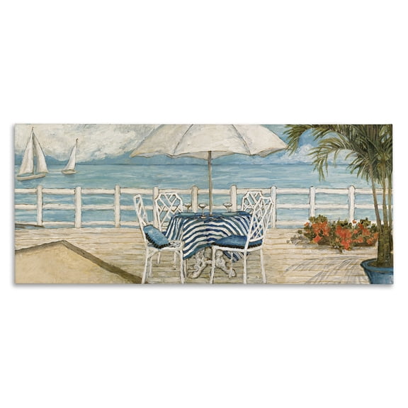 Stupell Industries Coastal Restaurant Overlook Landscape & Nature Painting Wrapped Canvas Canvas Art Print Wall Art, 24 x 10