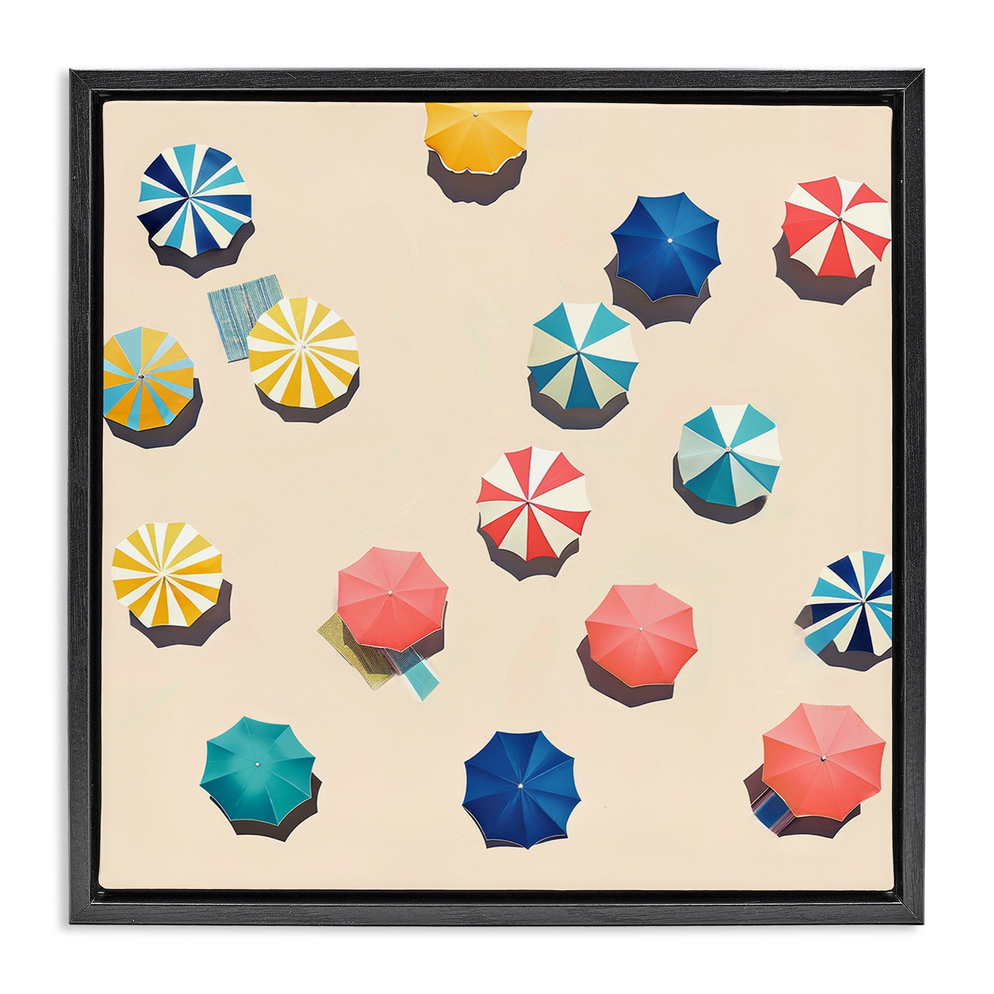 Stupell Industries Coastal Retreat Umbrellas Nautical & Beach Painting Black Floater Framed Canvas Art Print Wall Art, 25 x 25