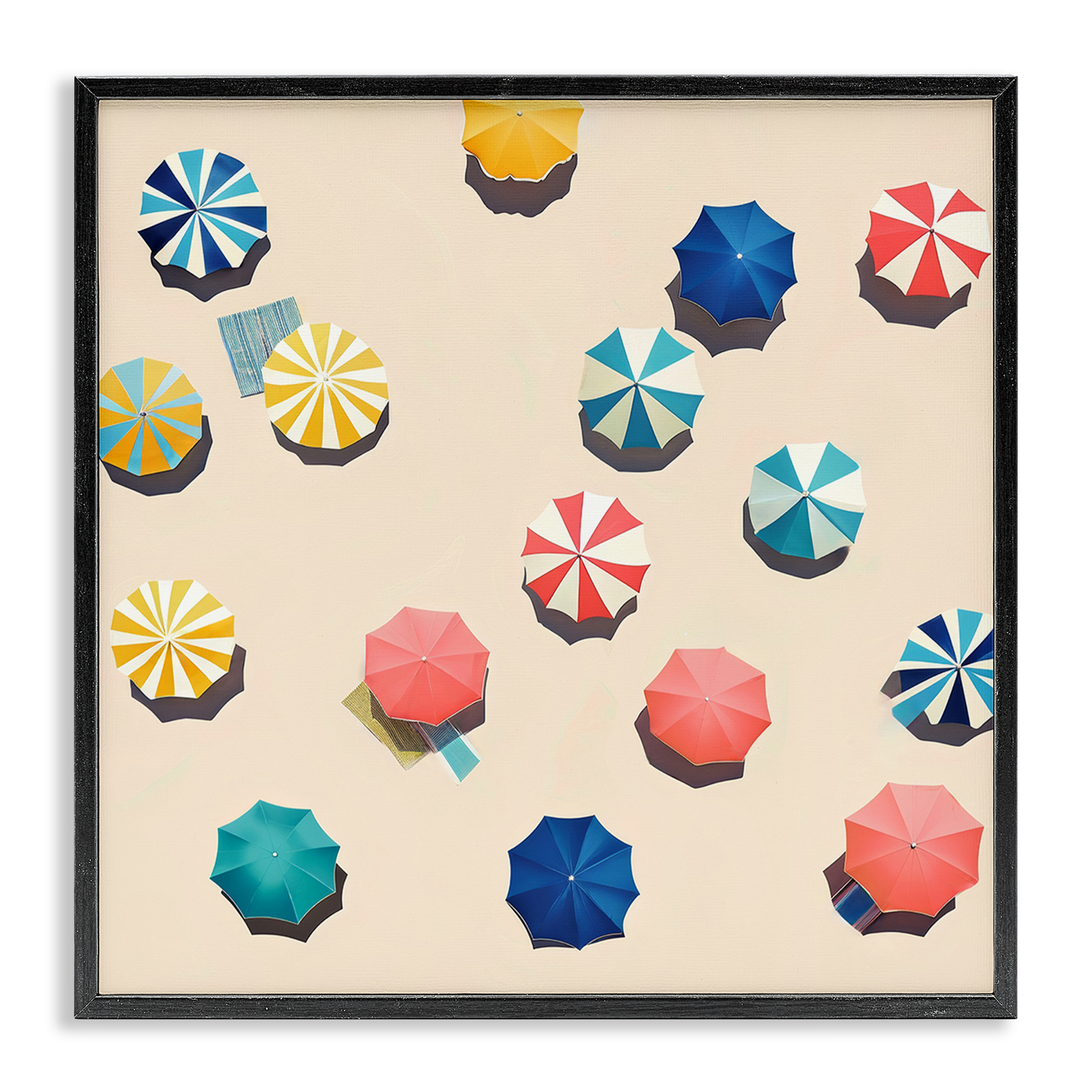 Stupell Industries Coastal Retreat Umbrellas Nautical & Beach Painting Black Framed Art Print Wall Art, 12 x 12