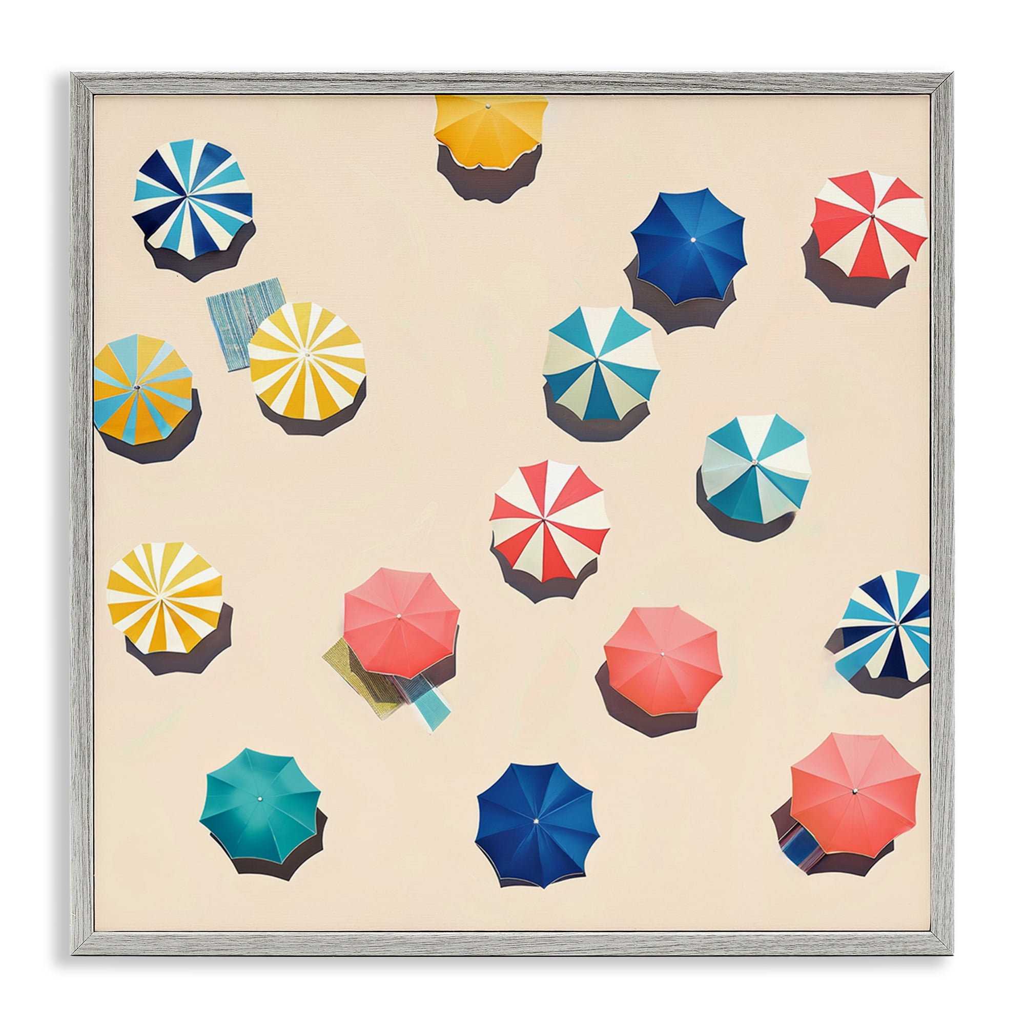 Stupell Industries Coastal Retreat Umbrellas Nautical & Beach Painting Gray Framed Art Print Wall Art, 24 x 24