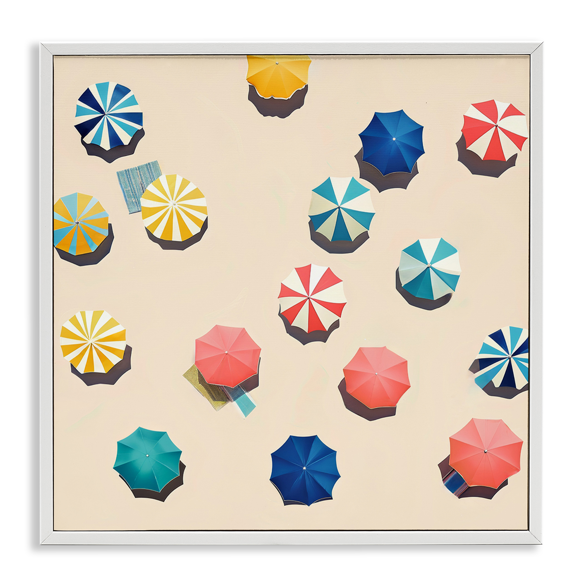 Stupell Industries Coastal Retreat Umbrellas Nautical & Beach Painting White Framed Art Print Wall Art, 12 x 12