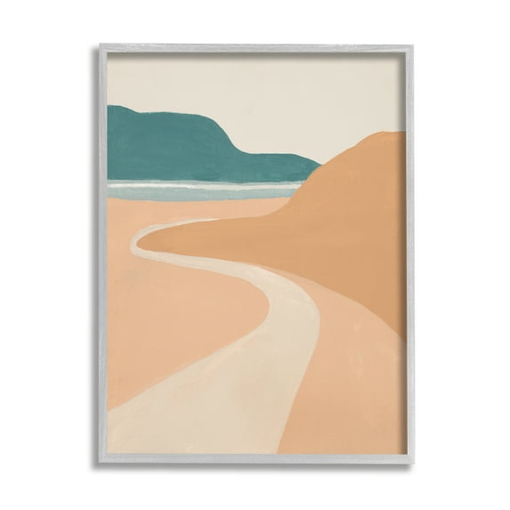Stupell Industries Coastal Road Landscape Terracotta Brown Seascape Nature Painting Gray Framed Art Print Wall Art, 11 x 14