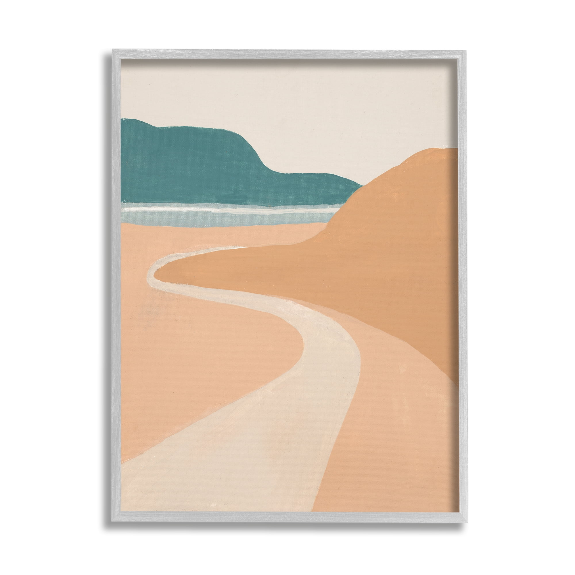 Stupell Industries Coastal Road Landscape Terracotta Brown Seascape Nature Painting Gray Framed Art Print Wall Art, 16 x 20