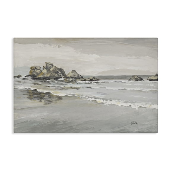 Stupell Industries Coastal Rocks on Reflective Shore Landscape & Nature Painting Wrapped Canvas Canvas Art Print Wall Art, 30 x 20