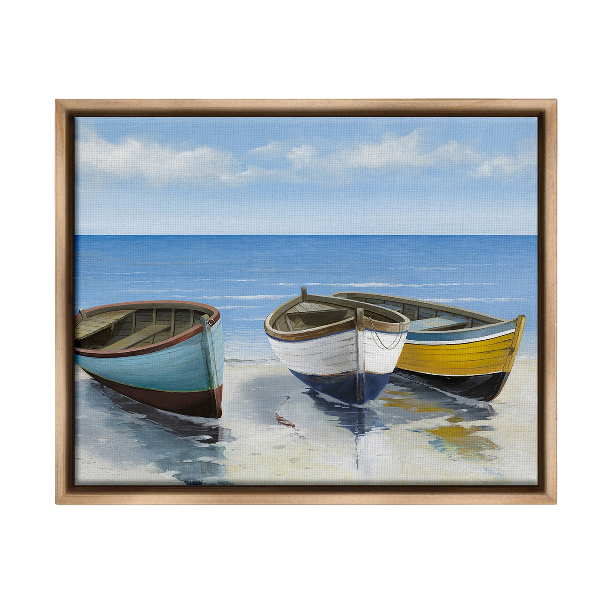 Stupell Industries Coastal Rowboats on Shore Transportation Painting Brown Floater Framed Canvas Art Print Wall Art, 21 x 17
