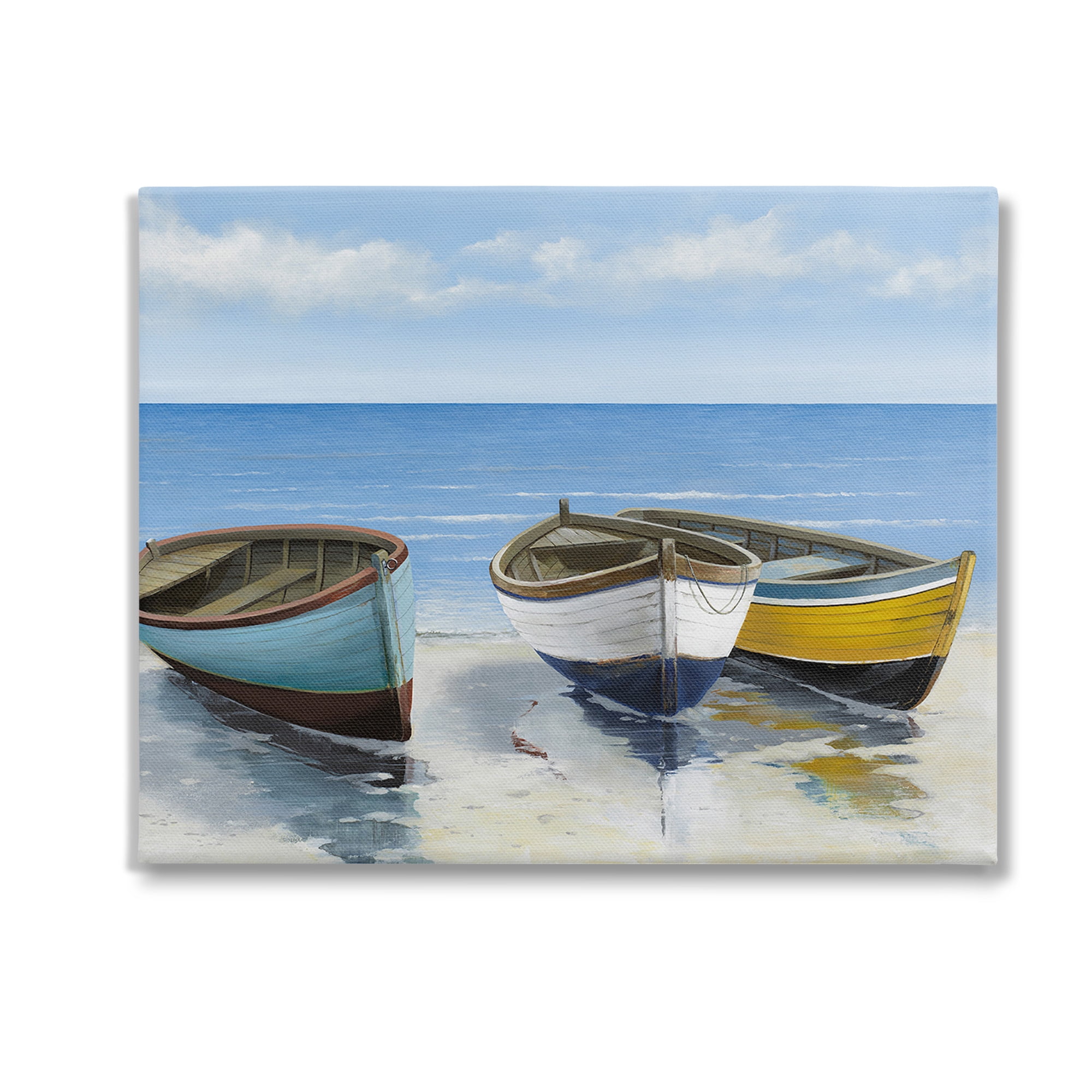 Stupell Industries Coastal Rowboats on Shore Transportation Painting Gallery Wrapped Canvas Art Print Wall Art, 20 x 16