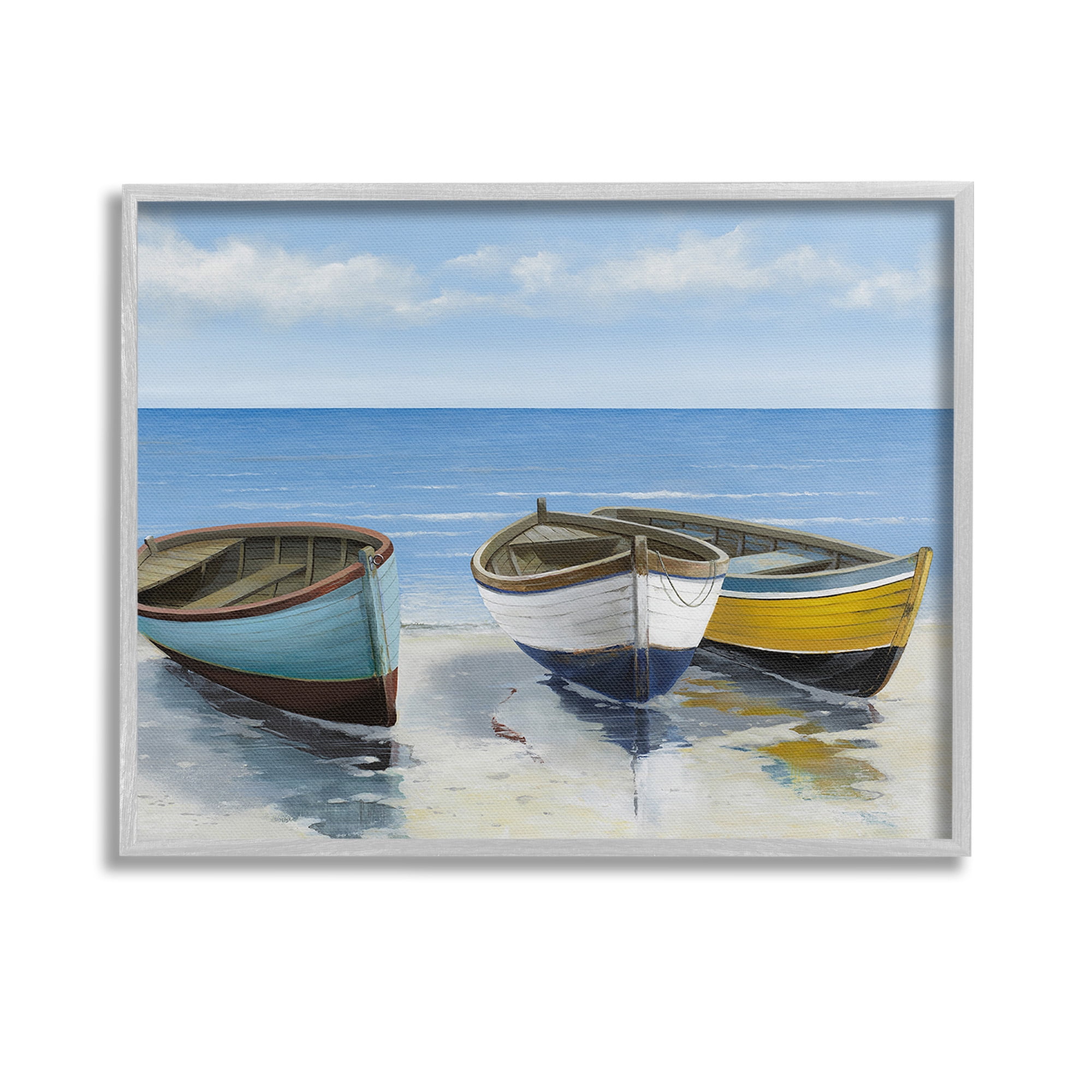Stupell Industries Coastal Rowboats on Shore Transportation Painting Gray Framed Art Print Wall Art, 14 x 11