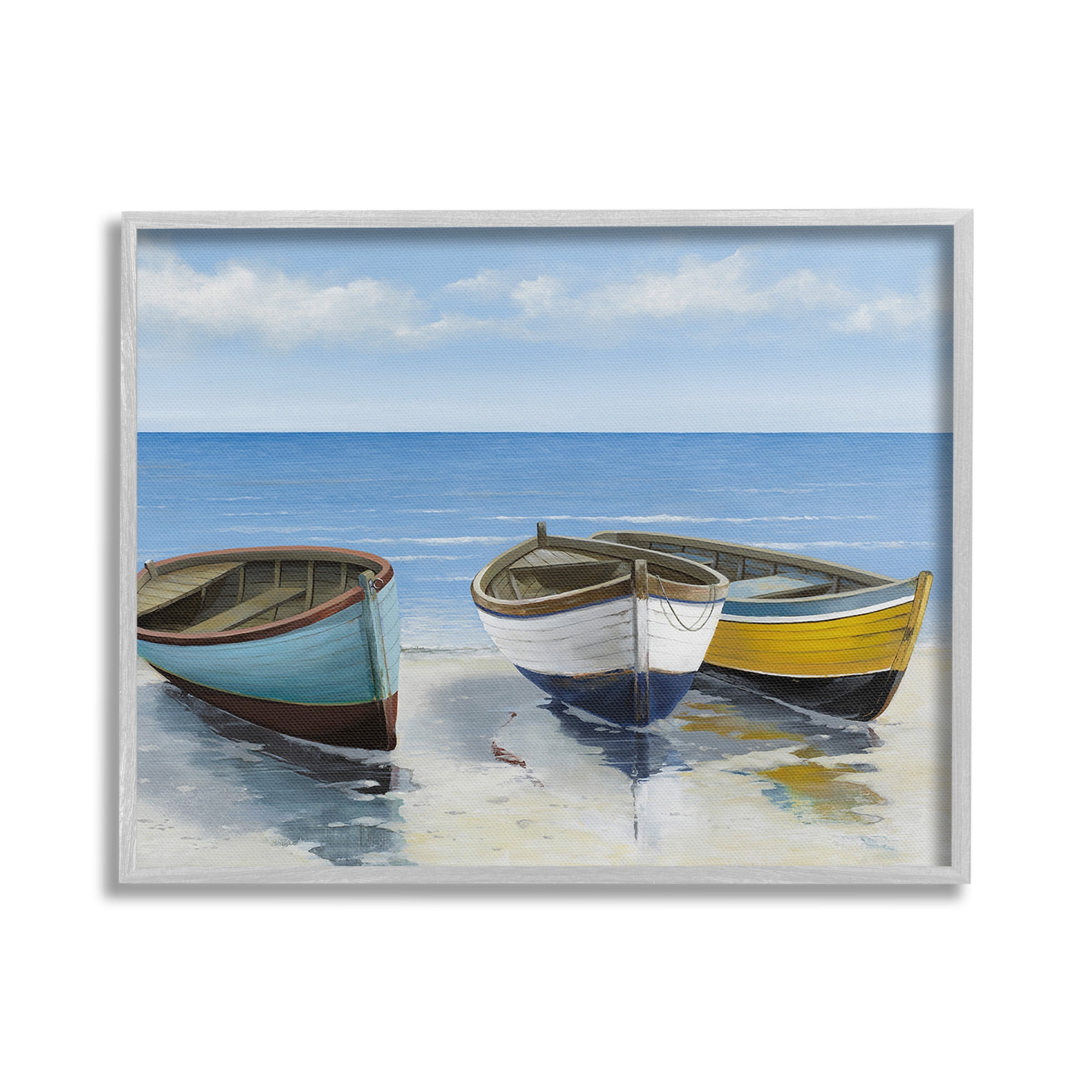 Stupell Industries Coastal Rowboats on Shore Transportation Painting Gray Framed Art Print Wall Art, 30 x 24