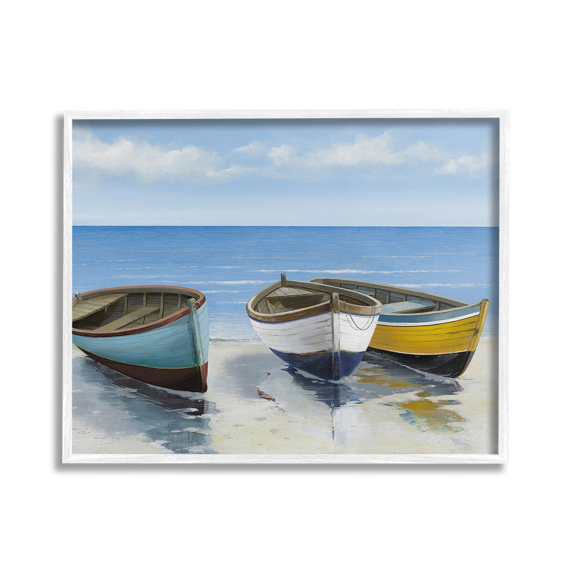 Stupell Industries Coastal Rowboats on Shore Transportation Painting White Framed Art Print Wall Art, 30 x 24