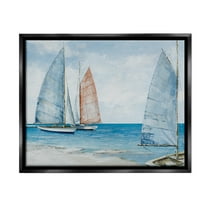 Stupell Industries Coastal Sailboat Fleet Transportation Painting Black Floater Framed Canvas Art Print Wall Art, 21 x 17