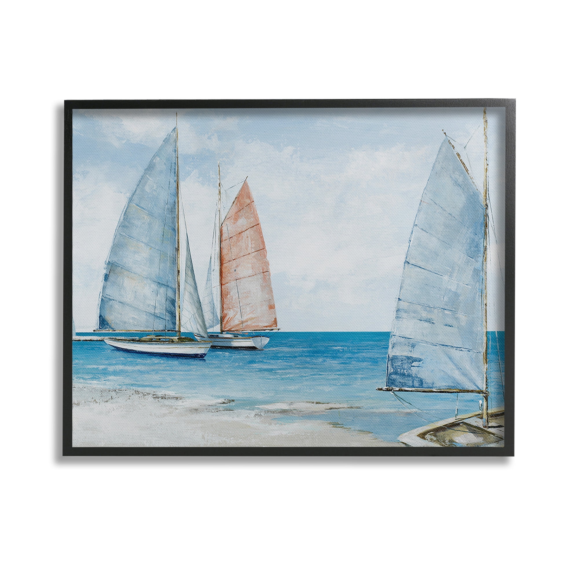 Stupell Industries Coastal Sailboat Fleet Transportation Painting Black Framed Art Print Wall Art, 14 x 11