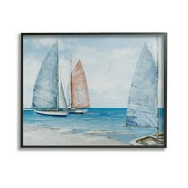 Stupell Industries Coastal Sailboat Fleet Transportation Painting Black Framed Art Print Wall Art, 14 x 11