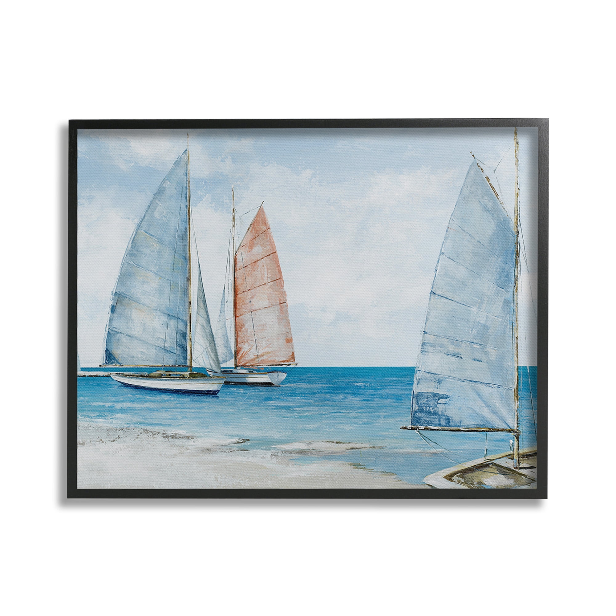 Stupell Industries Coastal Sailboat Fleet Transportation Painting Black Framed Art Print Wall Art, 20 x 16