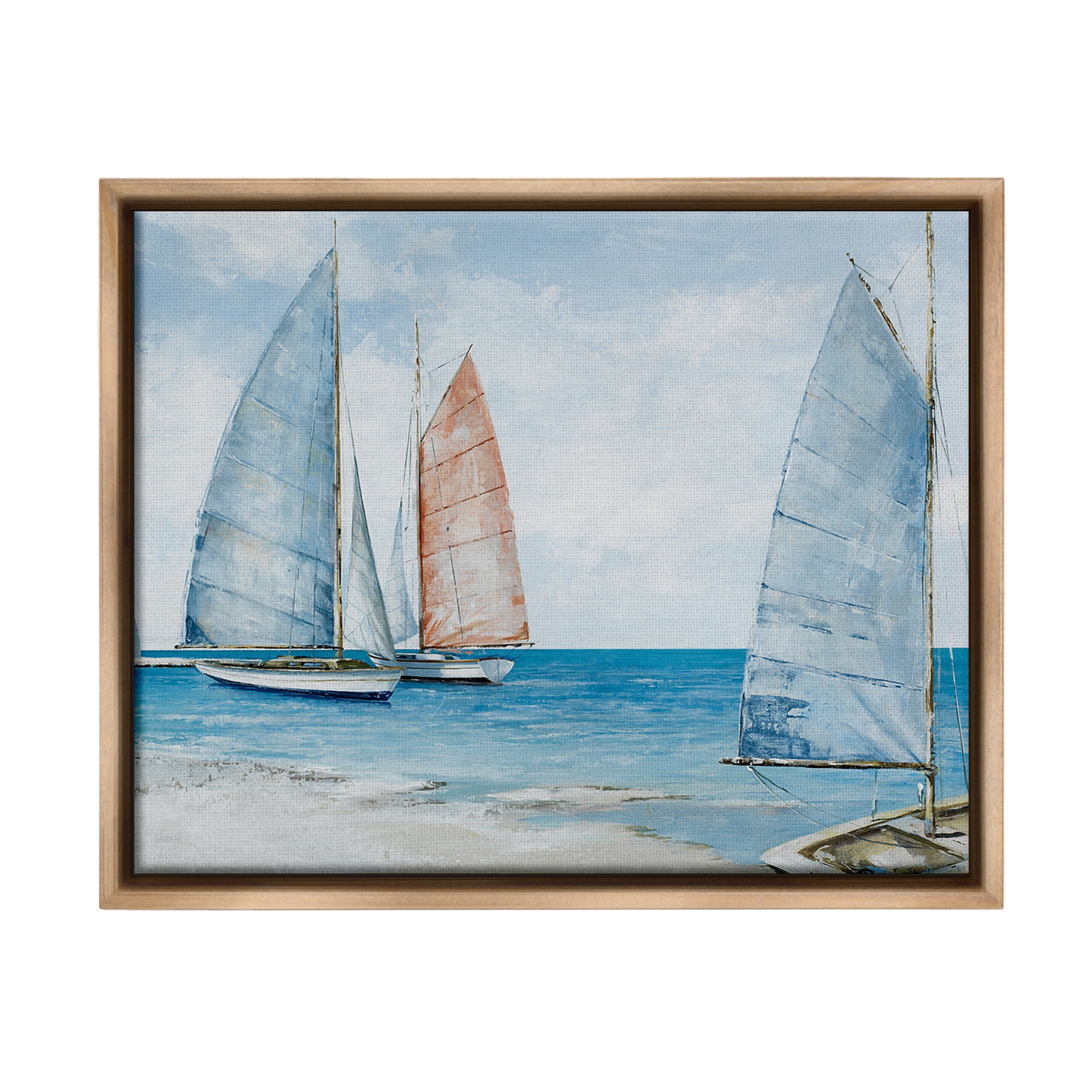 Stupell Industries Coastal Sailboat Fleet Transportation Painting Brown Floater Framed Canvas Art Print Wall Art, 31 x 25