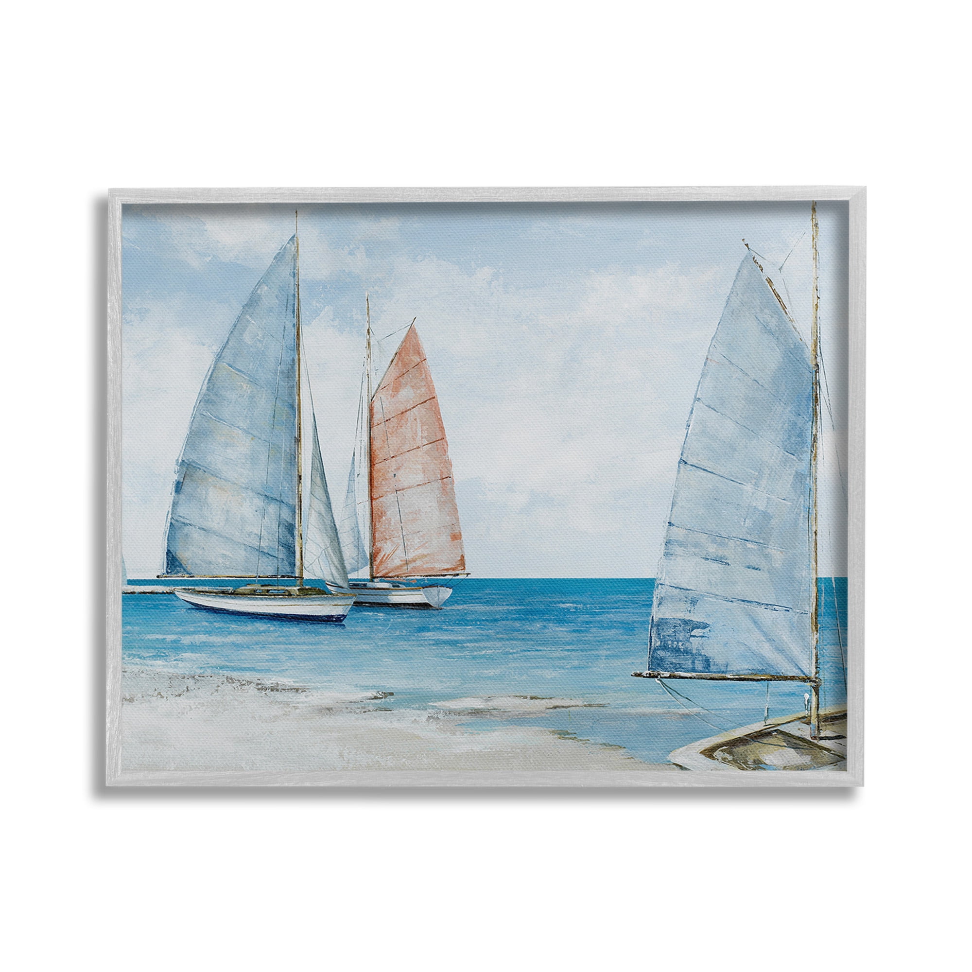 Stupell Industries Coastal Sailboat Fleet Transportation Painting Gray Framed Art Print Wall Art, 30 x 24
