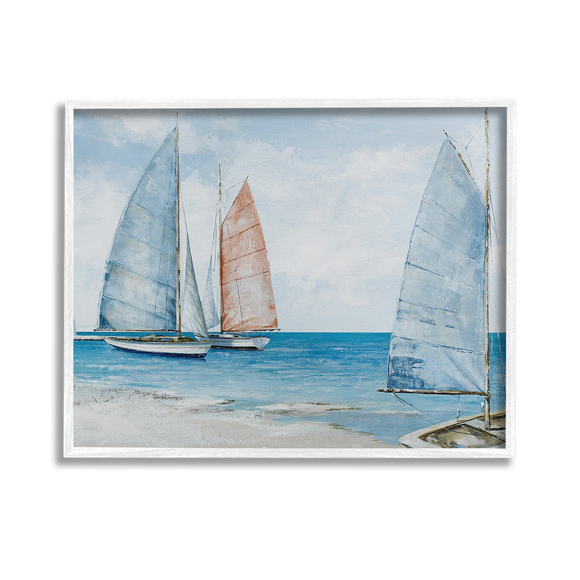 Stupell Industries Coastal Sailboat Fleet Transportation Painting White Framed Art Print Wall Art, 14 x 11