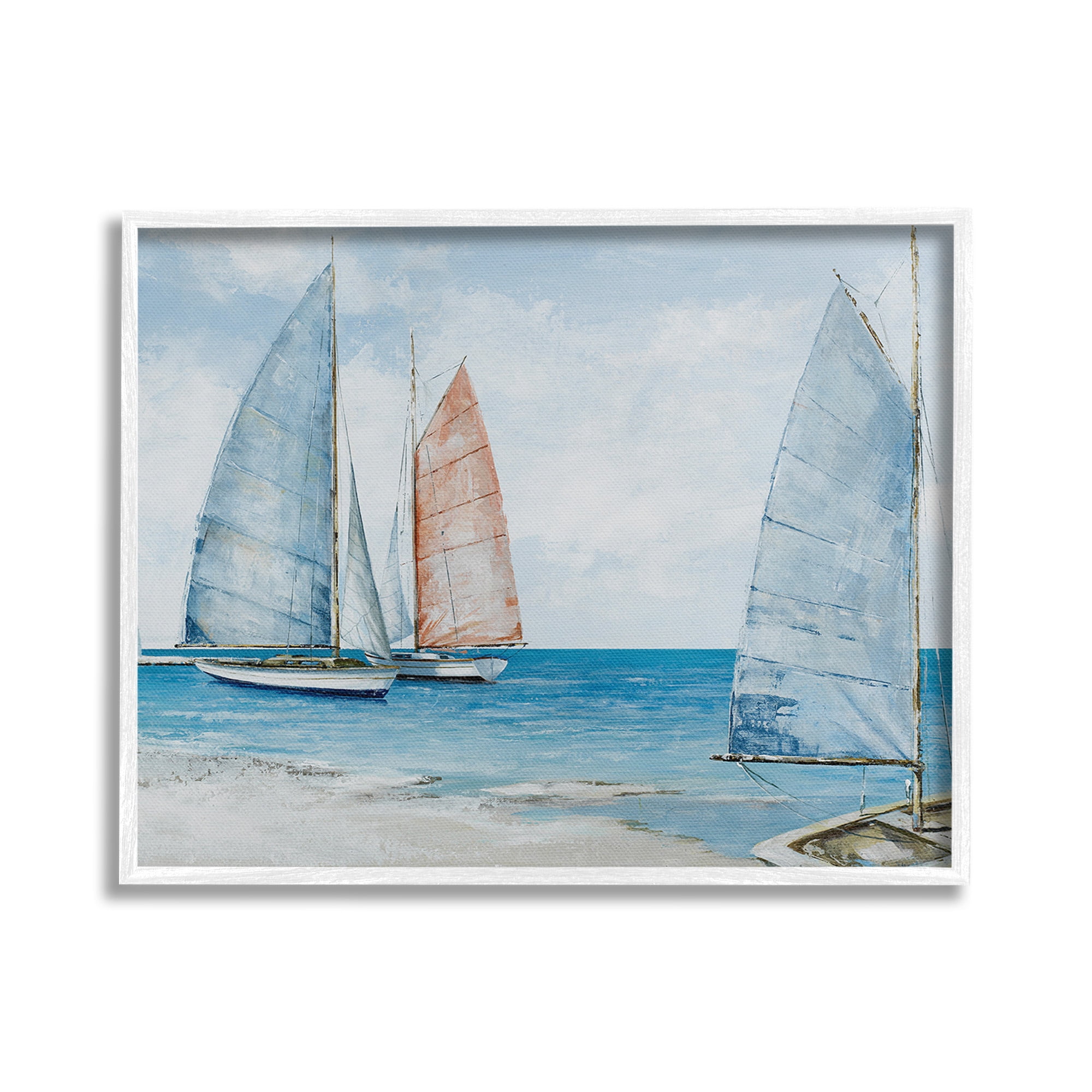 Stupell Industries Coastal Sailboat Fleet Transportation Painting White Framed Art Print Wall Art, 30 x 24