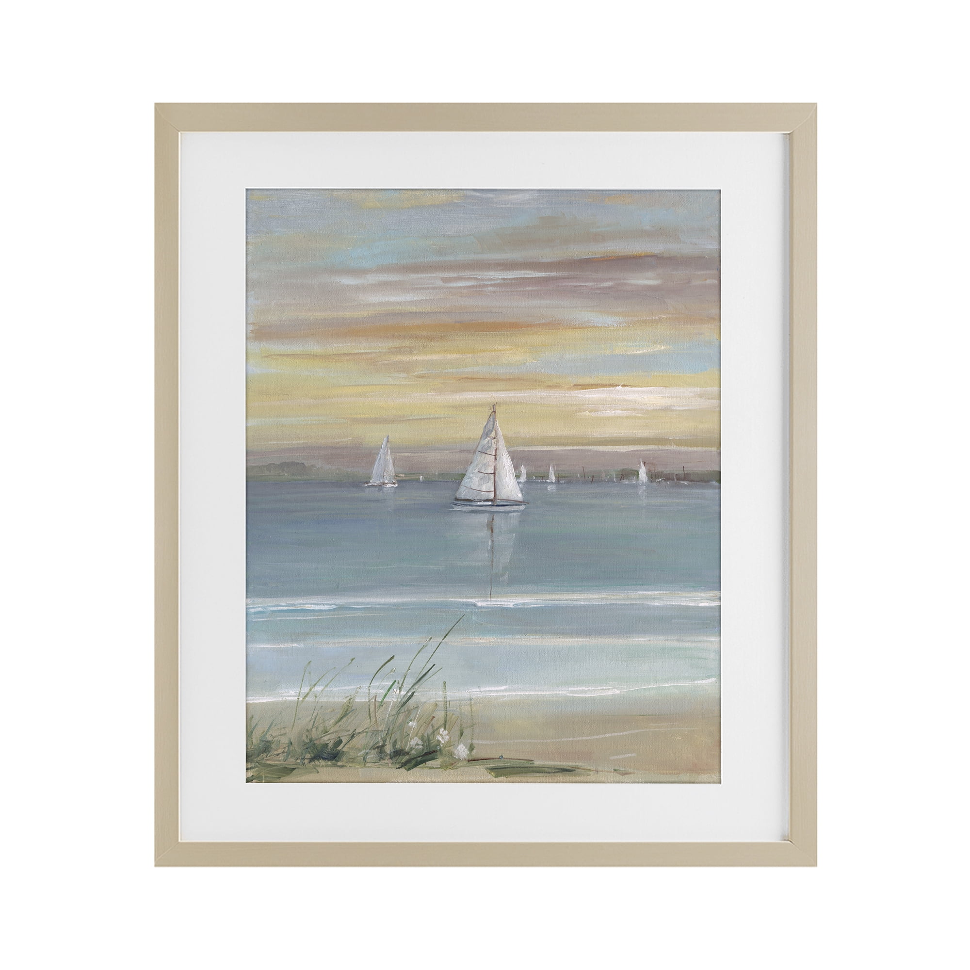 Stupell Industries Coastal Sailboats At Twilight Birch Framed Print Under Glass, design by Sally Swatland