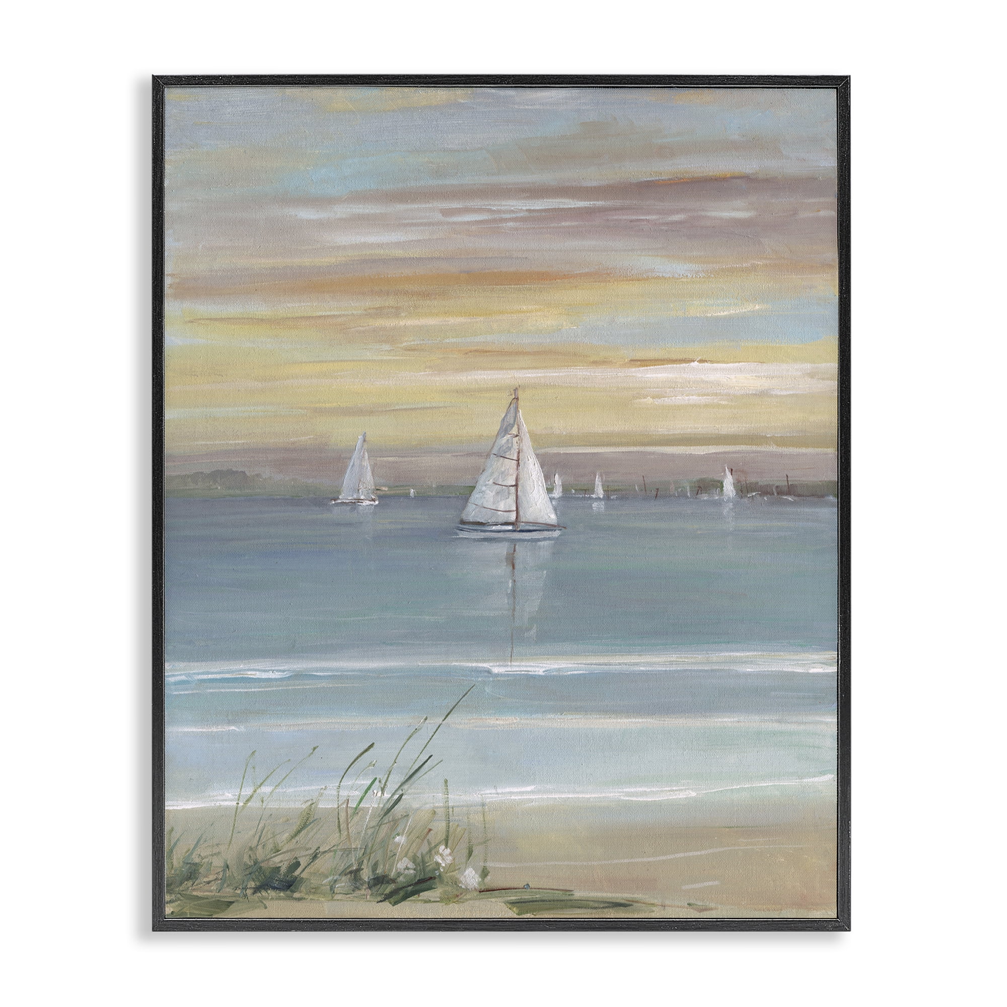 Stupell Industries Coastal Sailboats At Twilight Black Framed Giclee Art, design by Sally Swatland