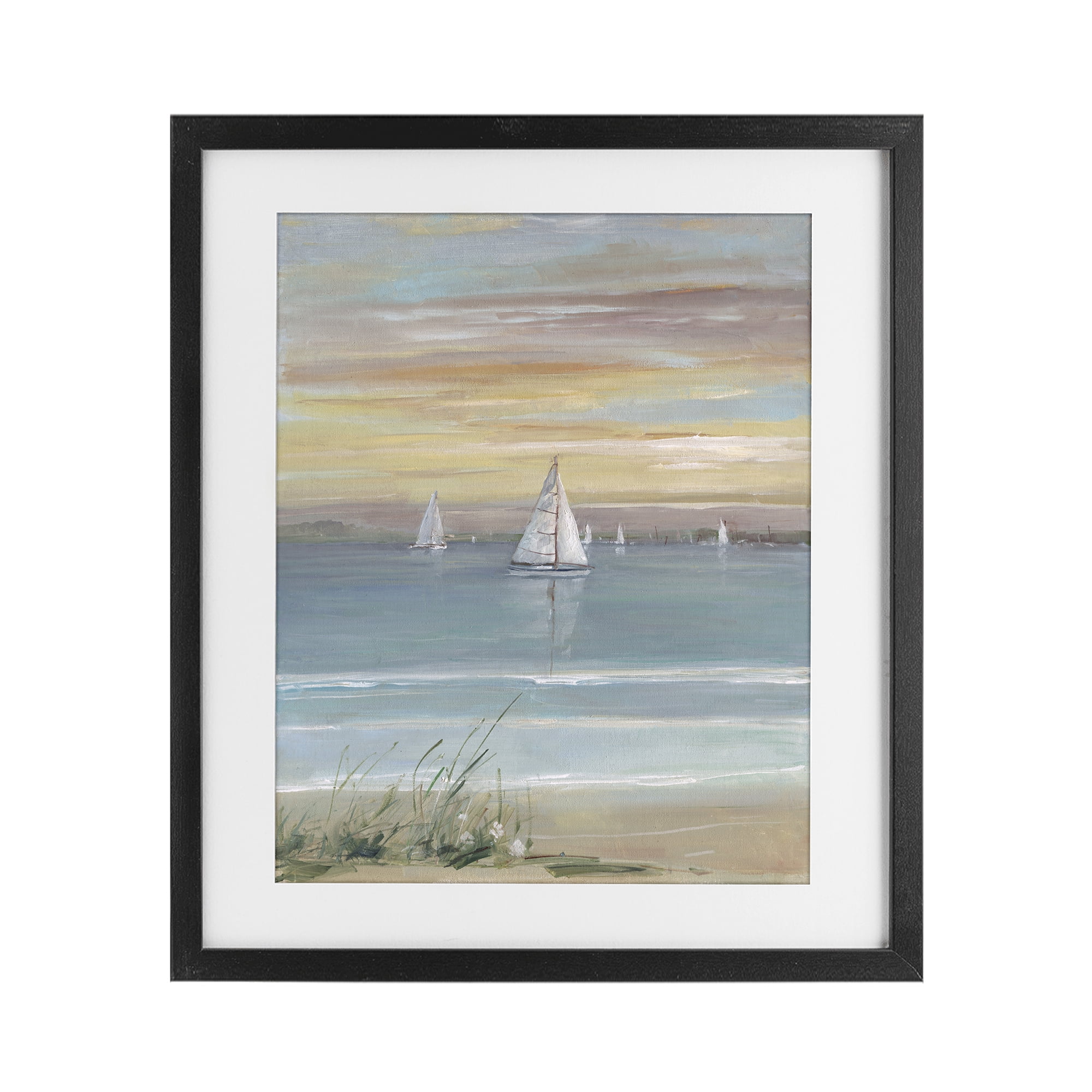 Stupell Industries Coastal Sailboats At Twilight Black Framed Print Under Glass, design by Sally Swatland