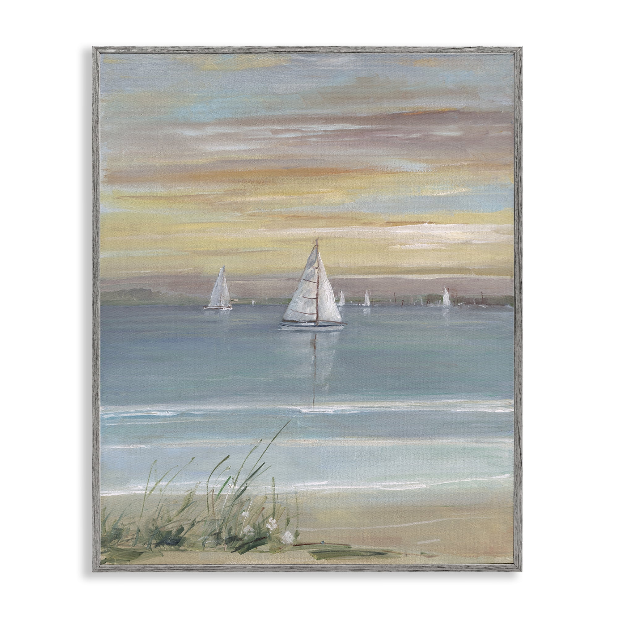Stupell Industries Coastal Sailboats At Twilight Gray Framed Giclee Art, design by Sally Swatland