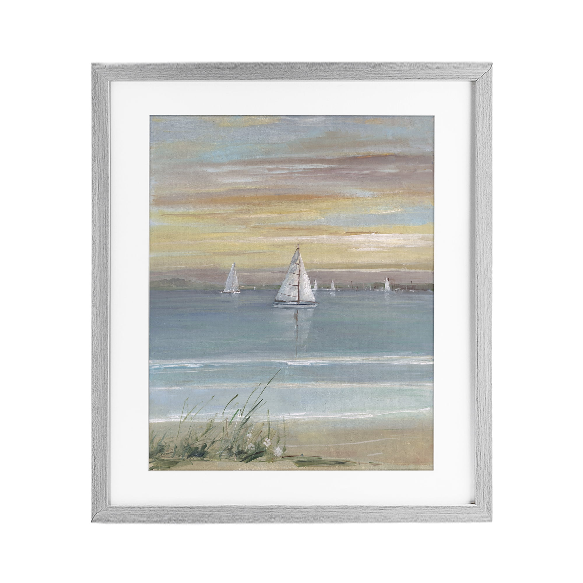 Stupell Industries Coastal Sailboats At Twilight Gray Framed Print Under Glass, design by Sally Swatland