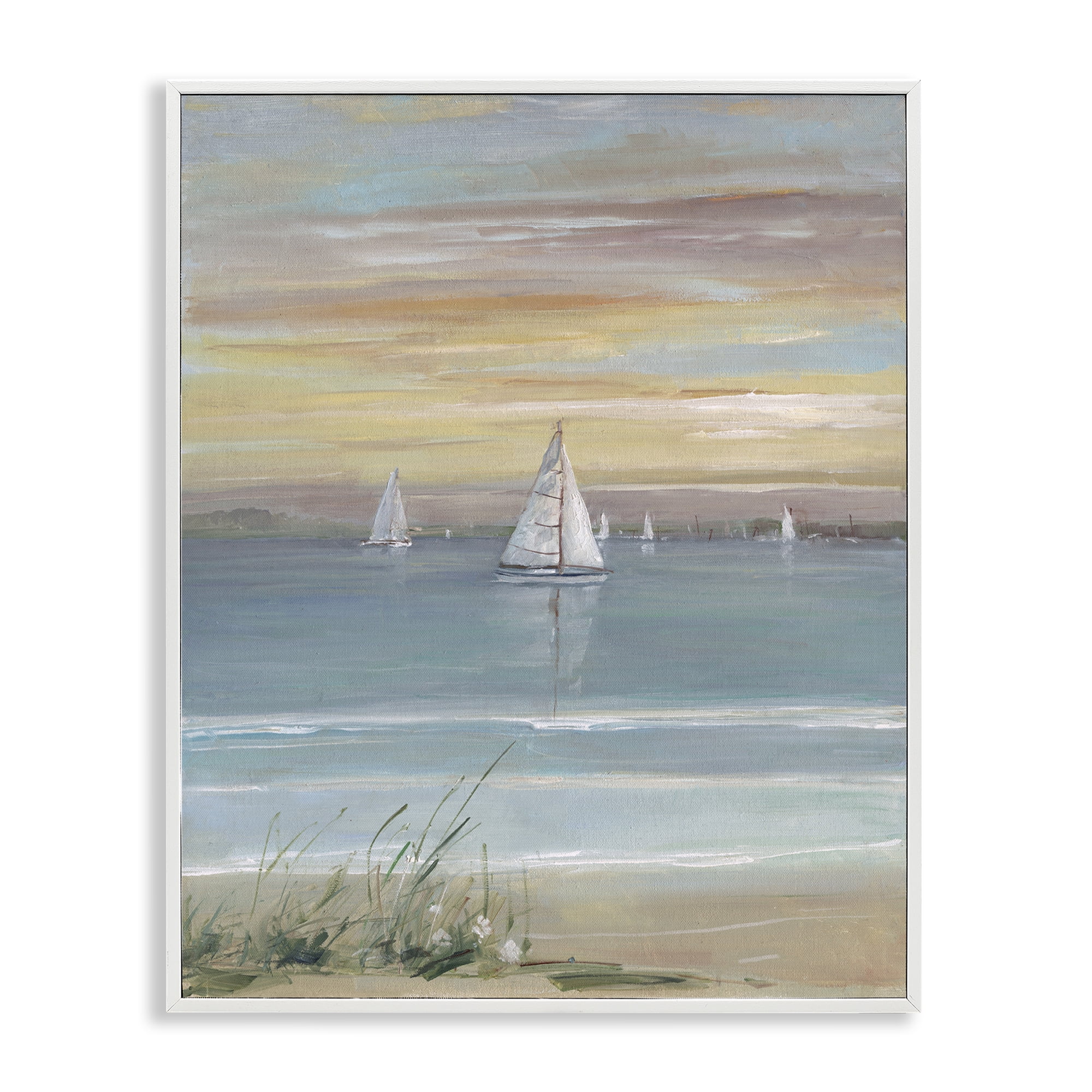 Stupell Industries Coastal Sailboats At Twilight White Framed Giclee Art, design by Sally Swatland