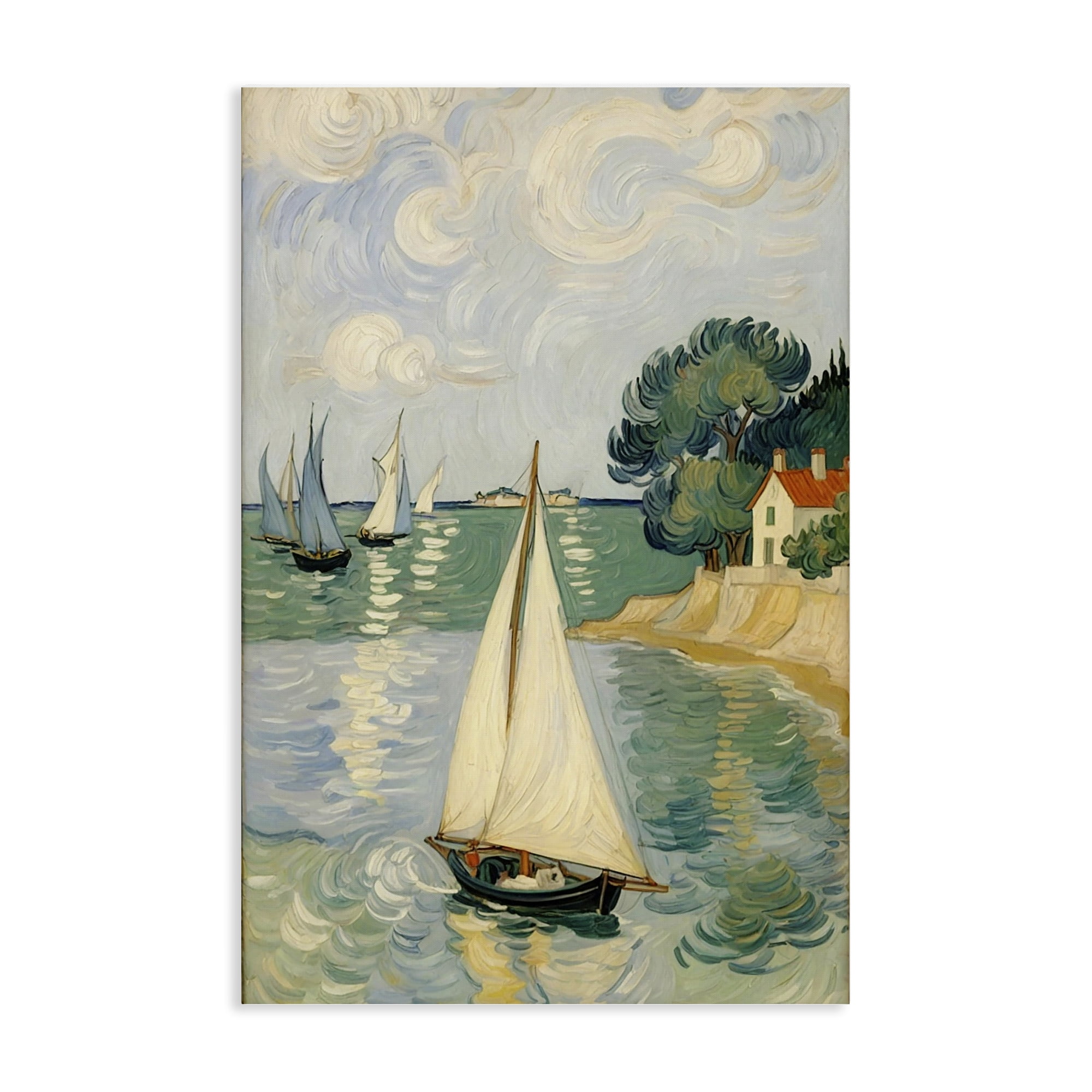 Stupell Industries Coastal Sailboats Under Swirling Clouds Canvas Wall Art, design by Angie Hawke
