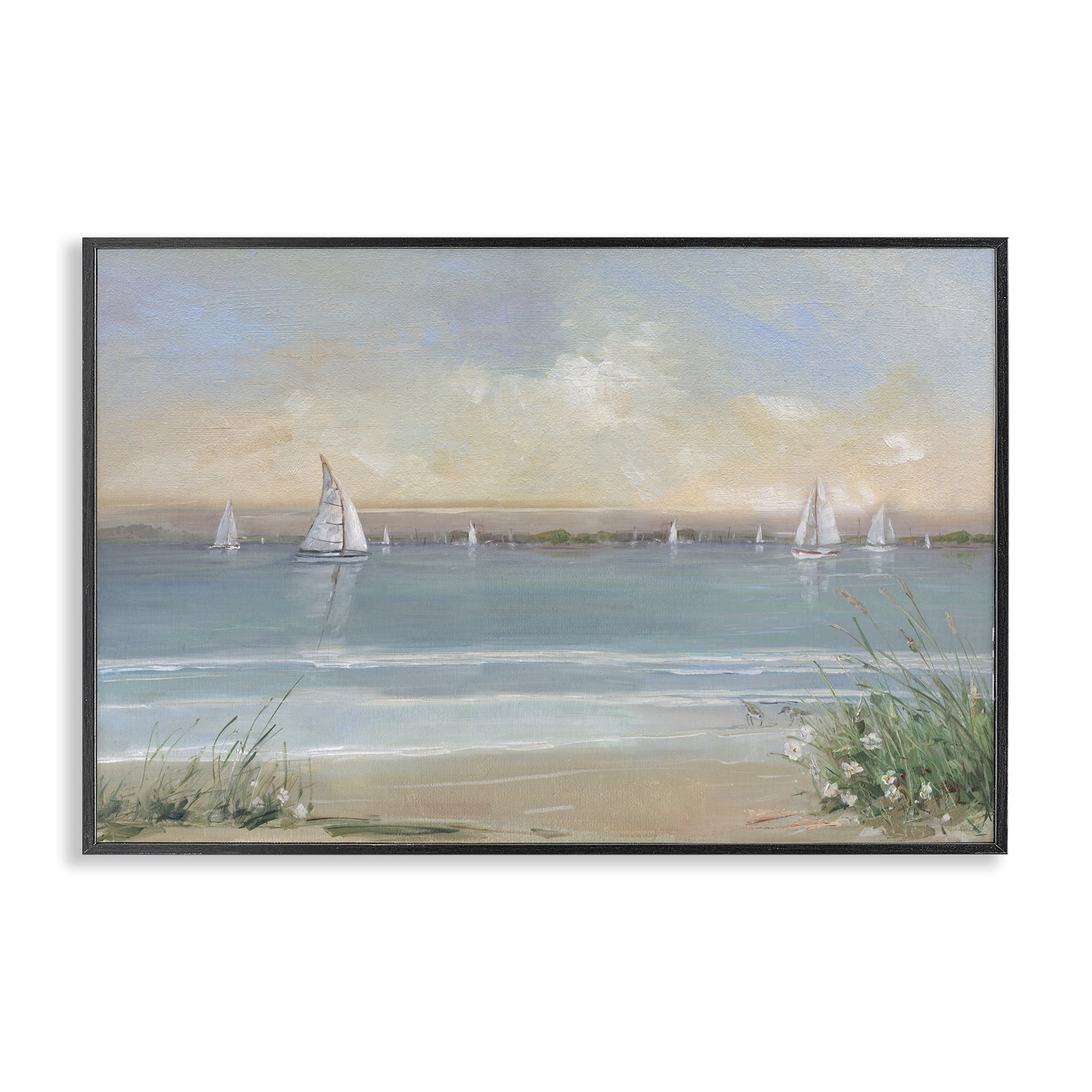 Stupell Industries Coastal Sailing At Dawn Black Framed Giclee Art, design by Sally Swatland