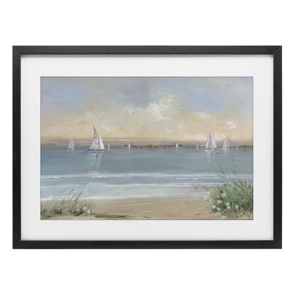 Stupell Industries Transitional Coastal Sailing At Dawn Black Framed Print Under Glass, 23 x 17, by Sally Swatland