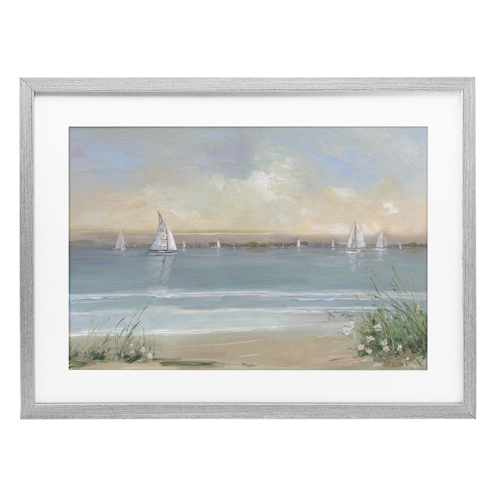 Stupell Industries Coastal Sailing At Dawn Gray Framed Print Under Glass, design by Sally Swatland