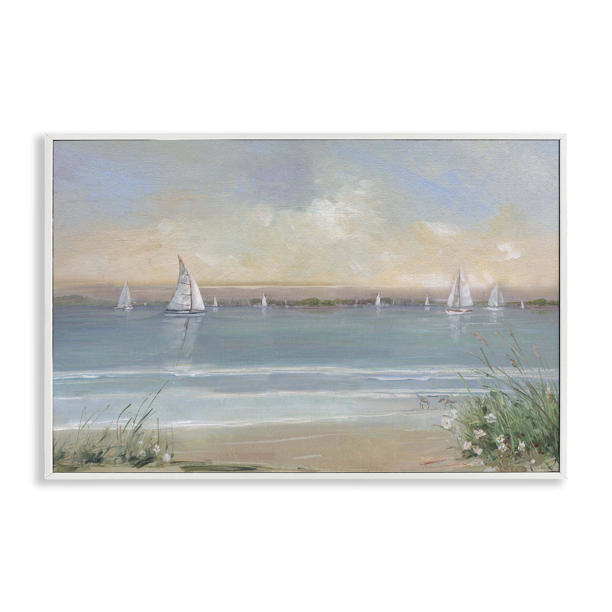 Stupell Industries Coastal Sailing At Dawn White Framed Giclee Art, design by Sally Swatland