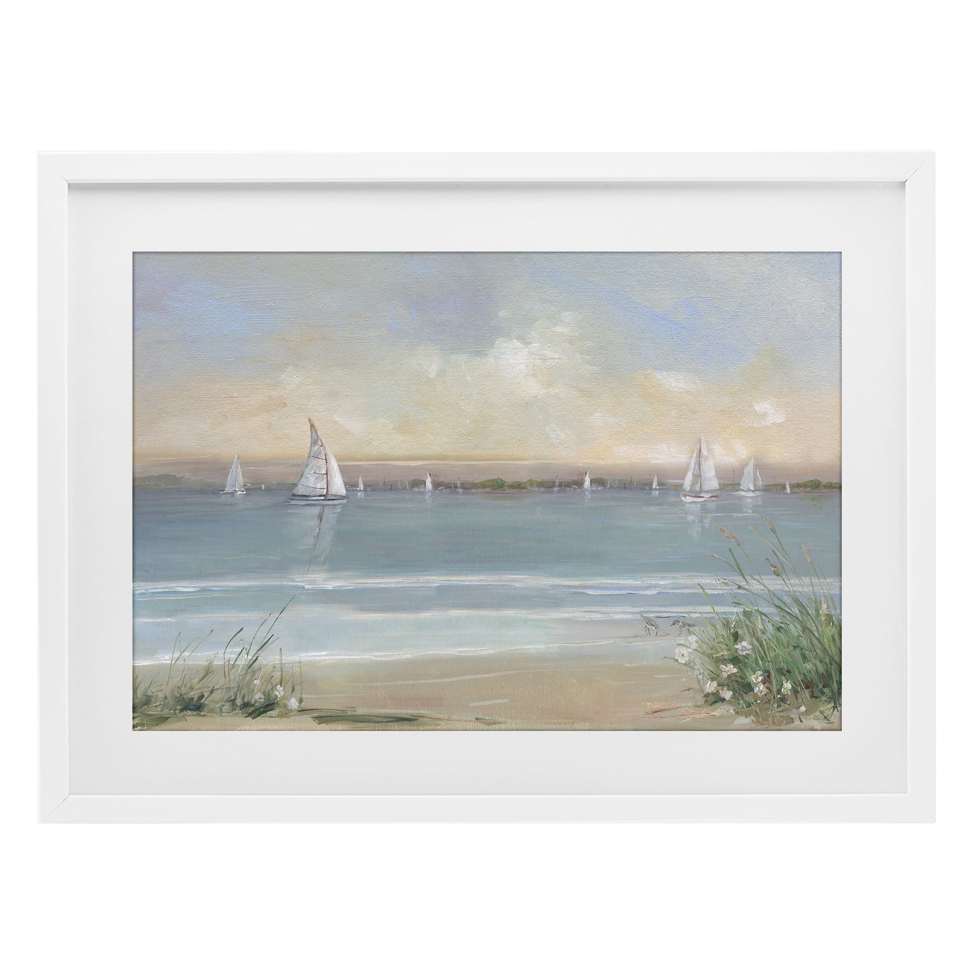 Stupell Industries Coastal Sailing At Dawn White Framed Print Under Glass, design by Sally Swatland