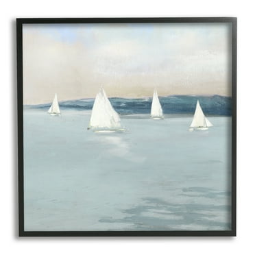 Stupell Industries Coastal Sailing Seascape Boats Coastal Painting Black Framed Art Print Wall Art