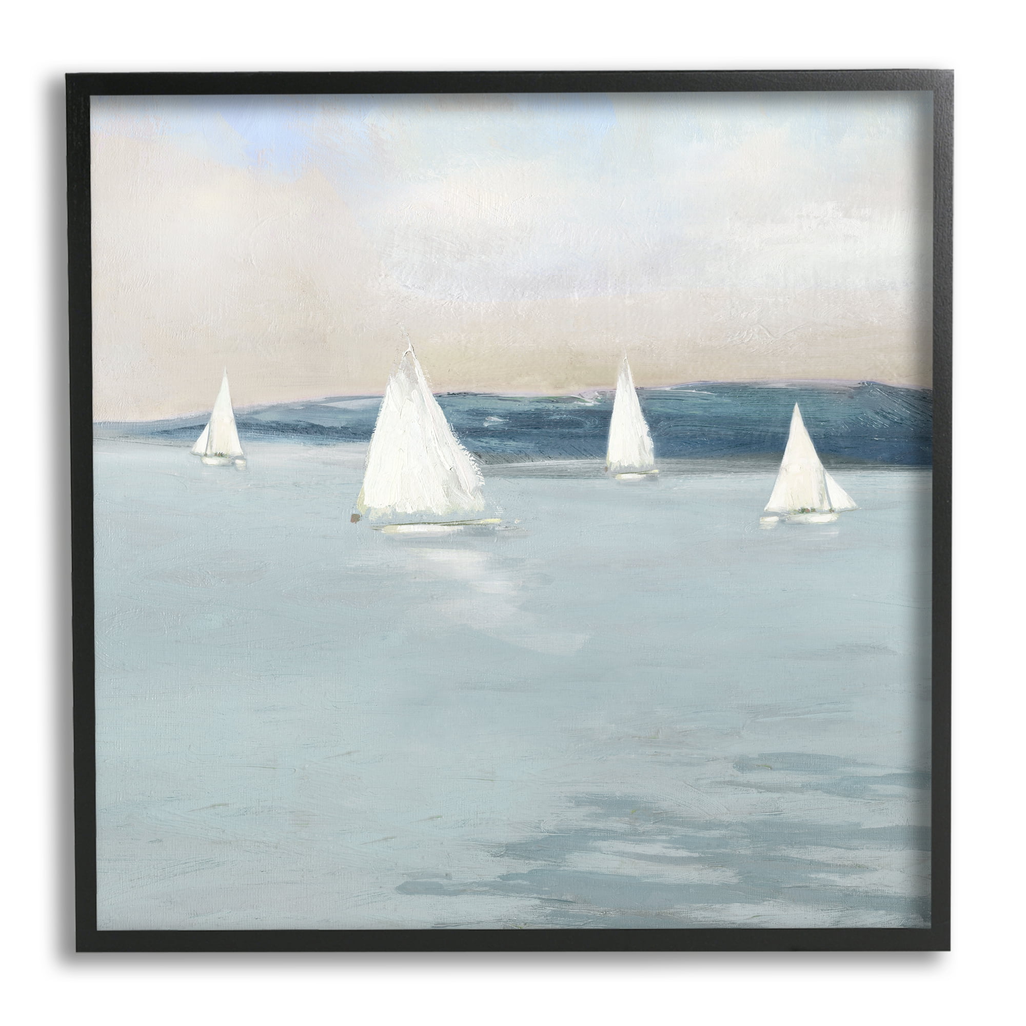 Stupell Industries Coastal Sailing Seascape Boats Coastal Painting Black Framed Art Print Wall Art