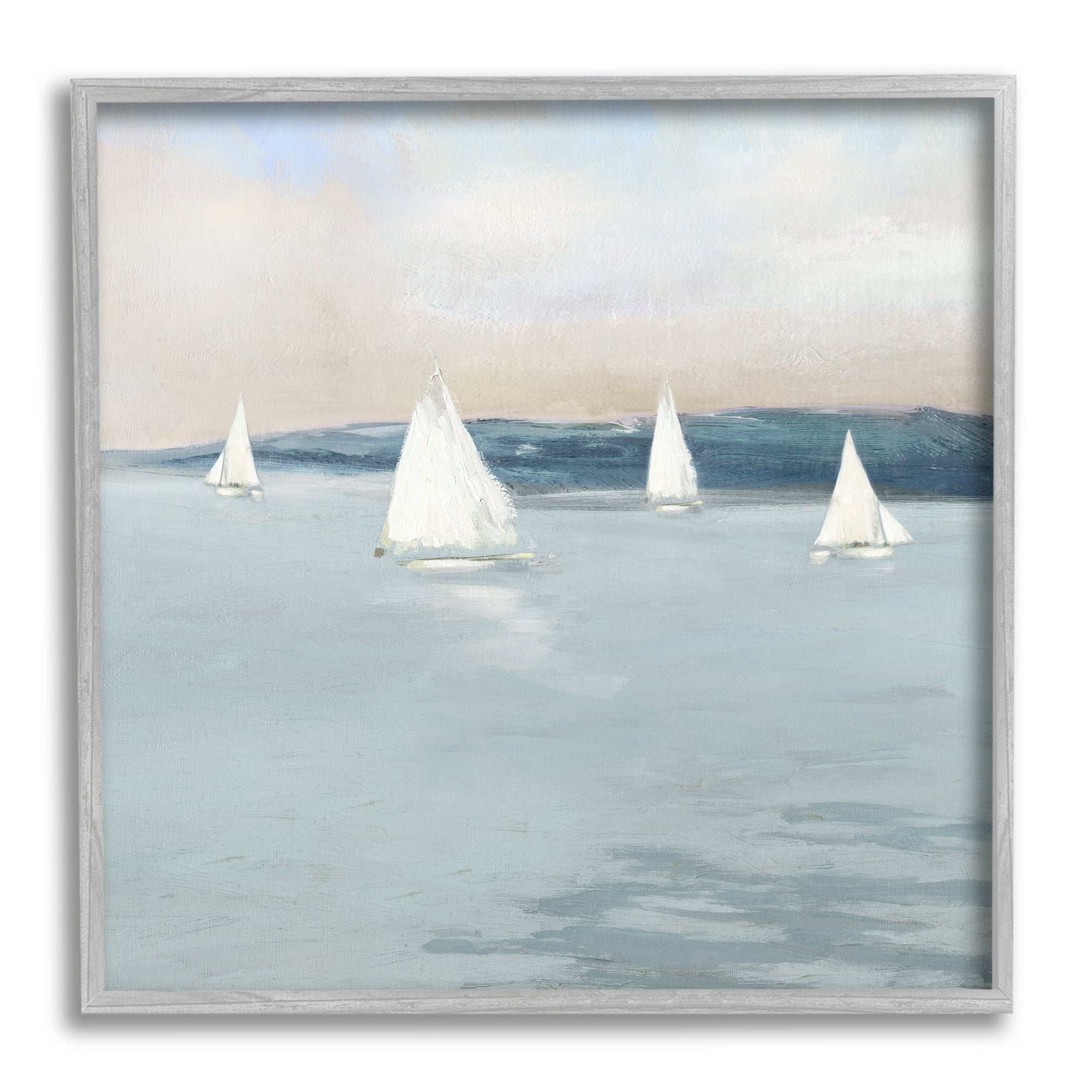 Stupell Industries Coastal Sailing Seascape Boats Coastal Painting Gray Framed Art Print Wall Art
