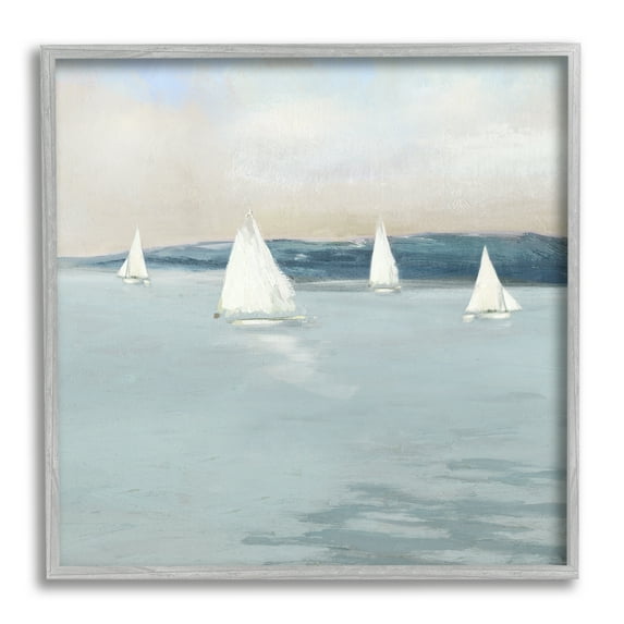 Stupell Industries Coastal Sailing Seascape Boats Coastal Painting Gray Framed Art Print Wall Art