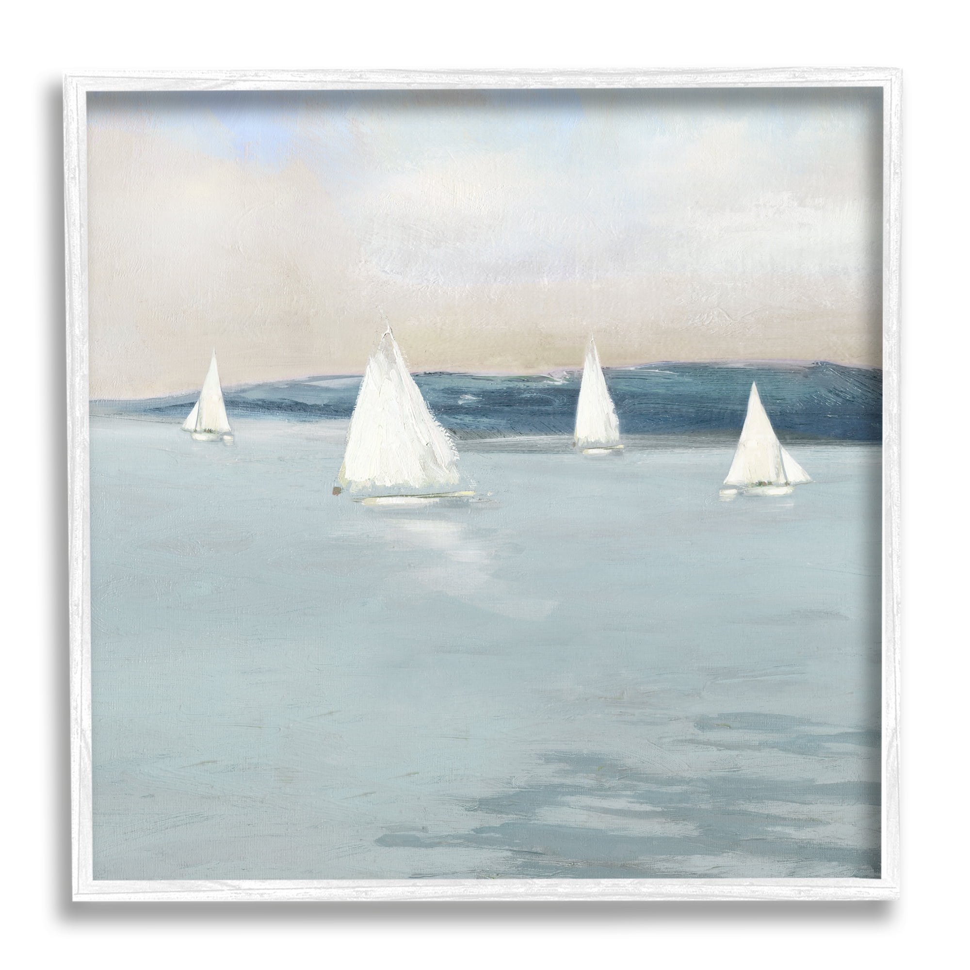 White Framed Coastal Sailing Seascape Canvas Print, 17" x 17"