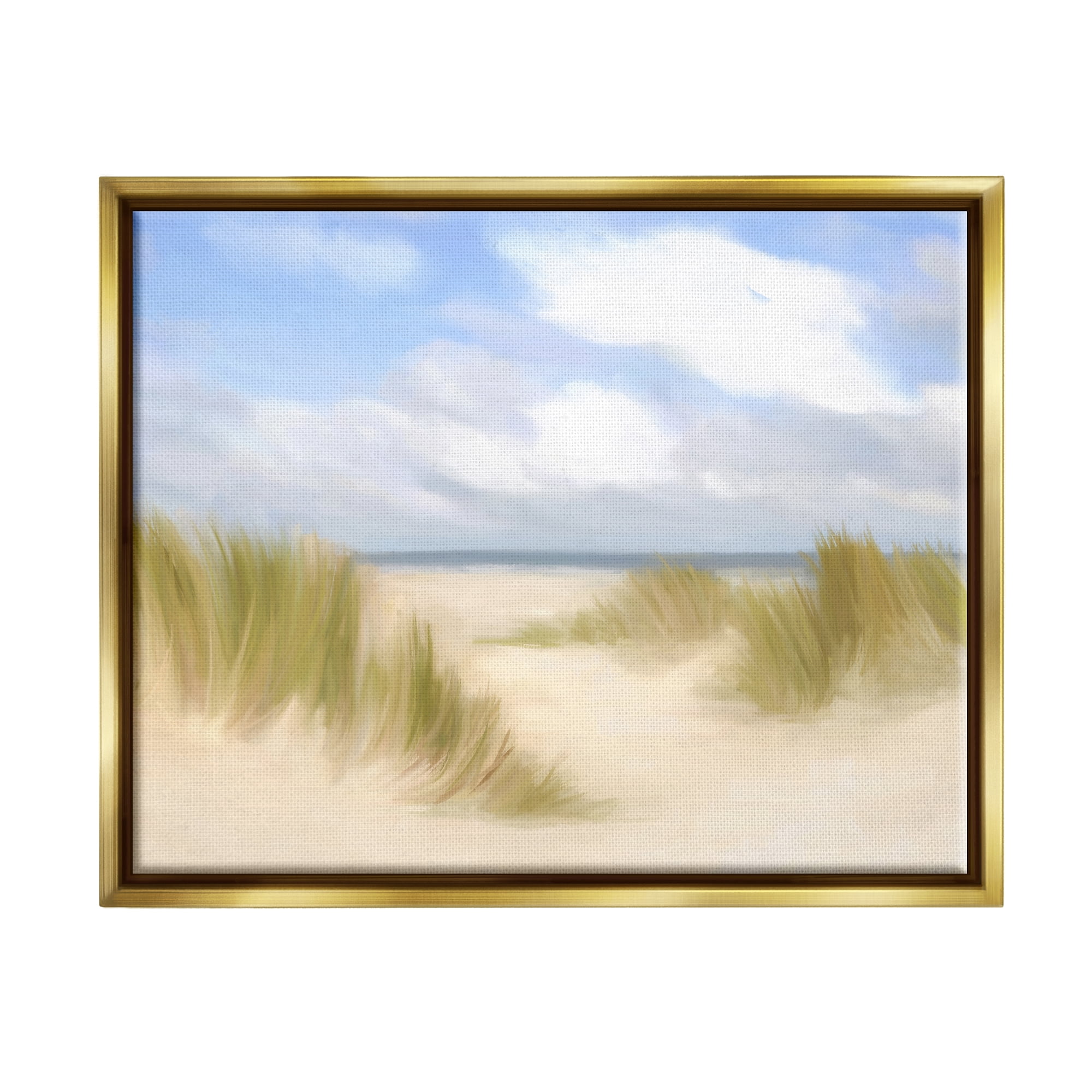 Stupell Industries Coastal Sand Dunes Nature Painting Gold Floater Framed Art Print Wall Art, 31 x 25