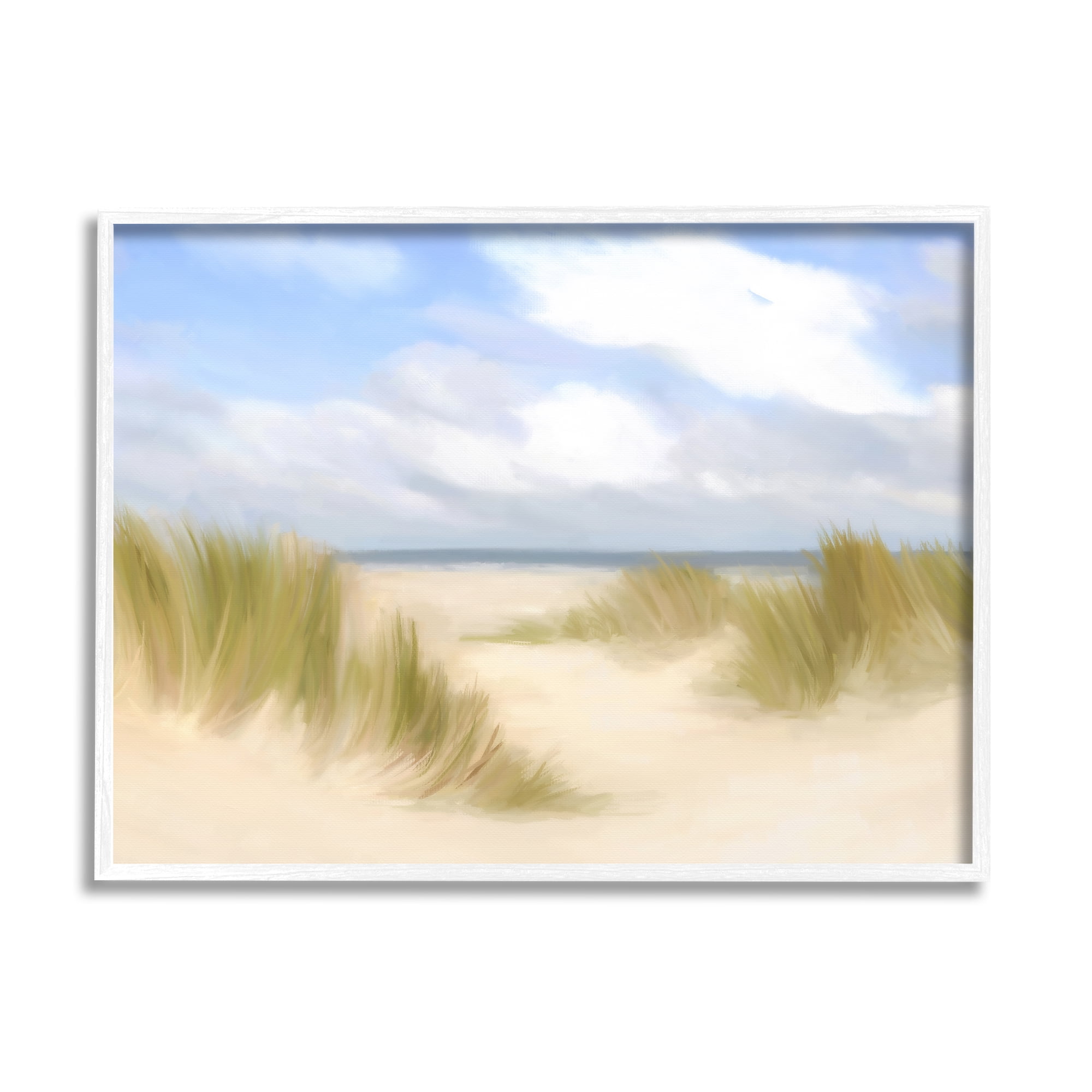 Stupell Industries Coastal Sand Dunes Nature Painting White Framed Art Print Wall Art, 14 x 11